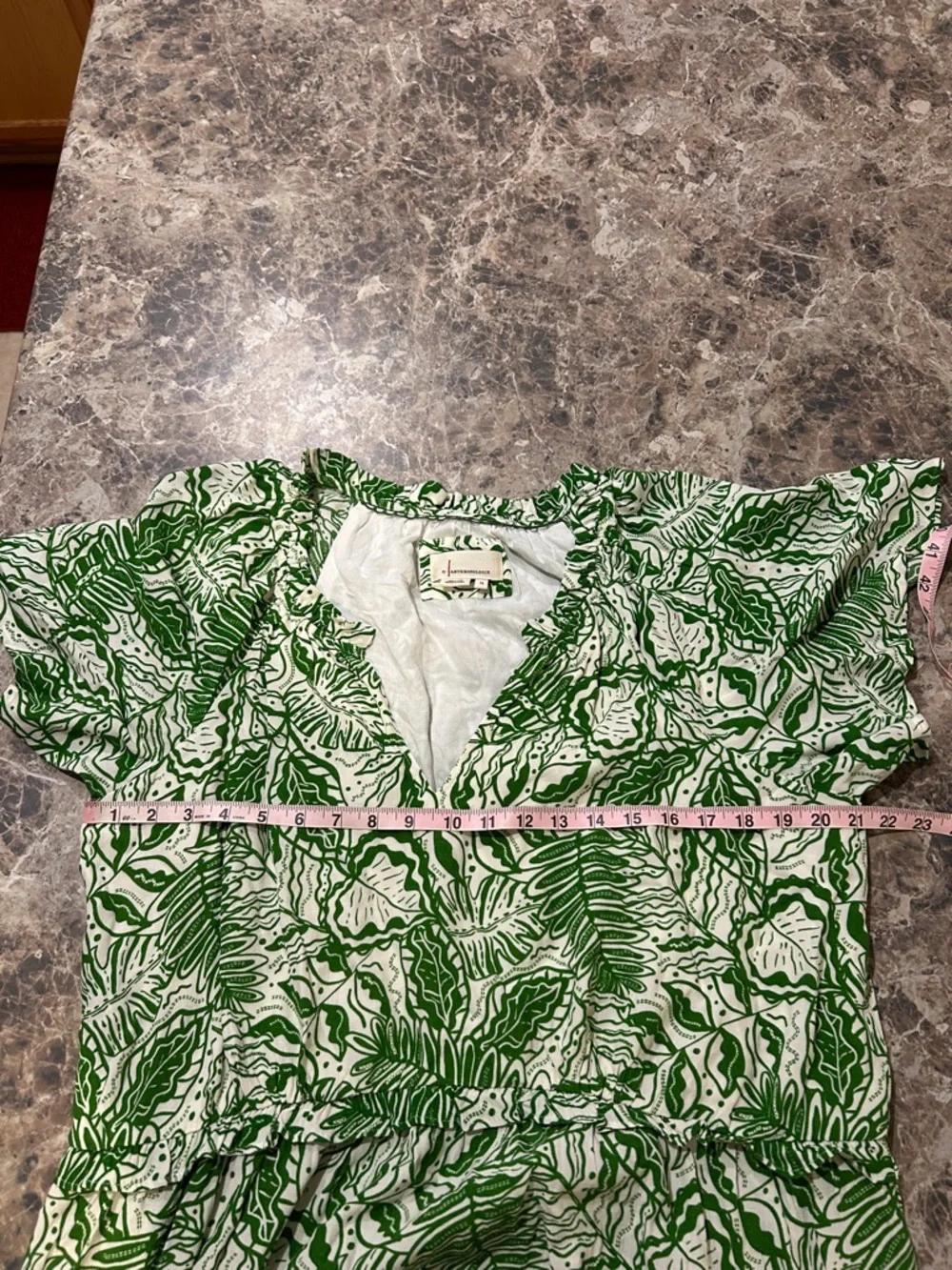 Anthropologie Robin Tiered Mini Dress Floral Green White 1X